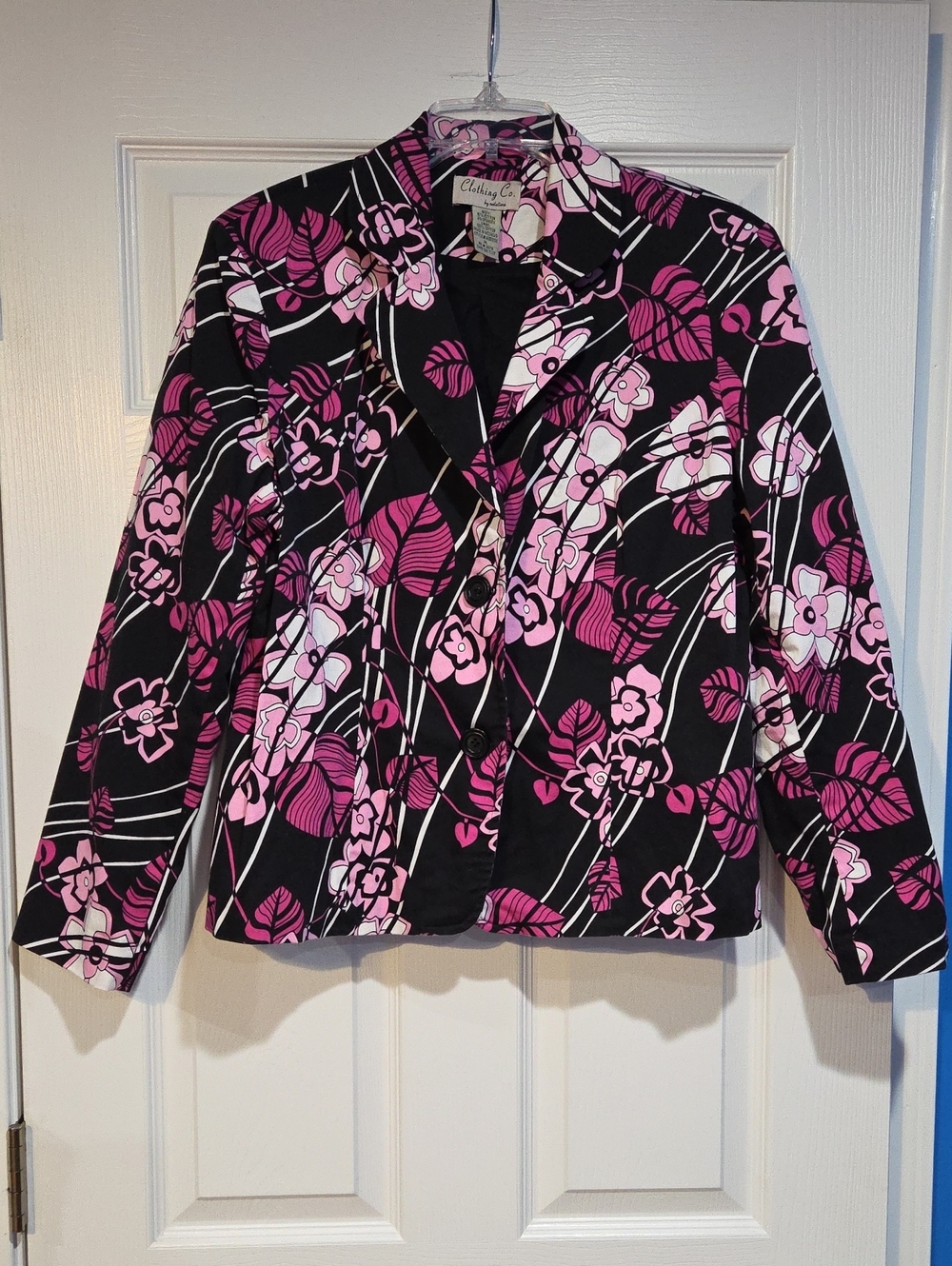 Notations Black Blazer with Pink Floral Pattern